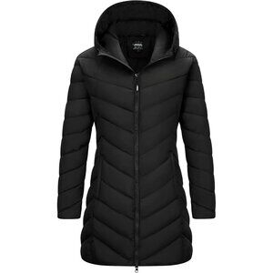 Women's Hooded Black Puffer Quilted Jacket Coat Lightweight Insulated Winter